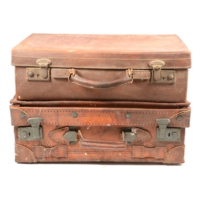 Lot 85A - Two vintage small suitcases, seven stained pine trays (possibly type trays), and a vintage pull-along train.
