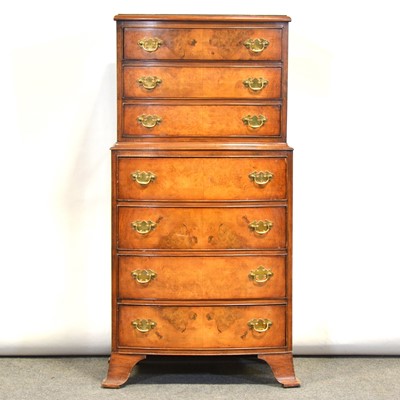 Lot 352 - Reproduction figured walnut bowfront chest on chest