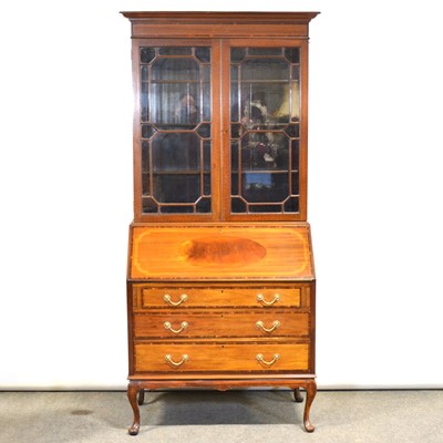 Lot 307 - Edwardian inlaid mahogany bureau bookcase