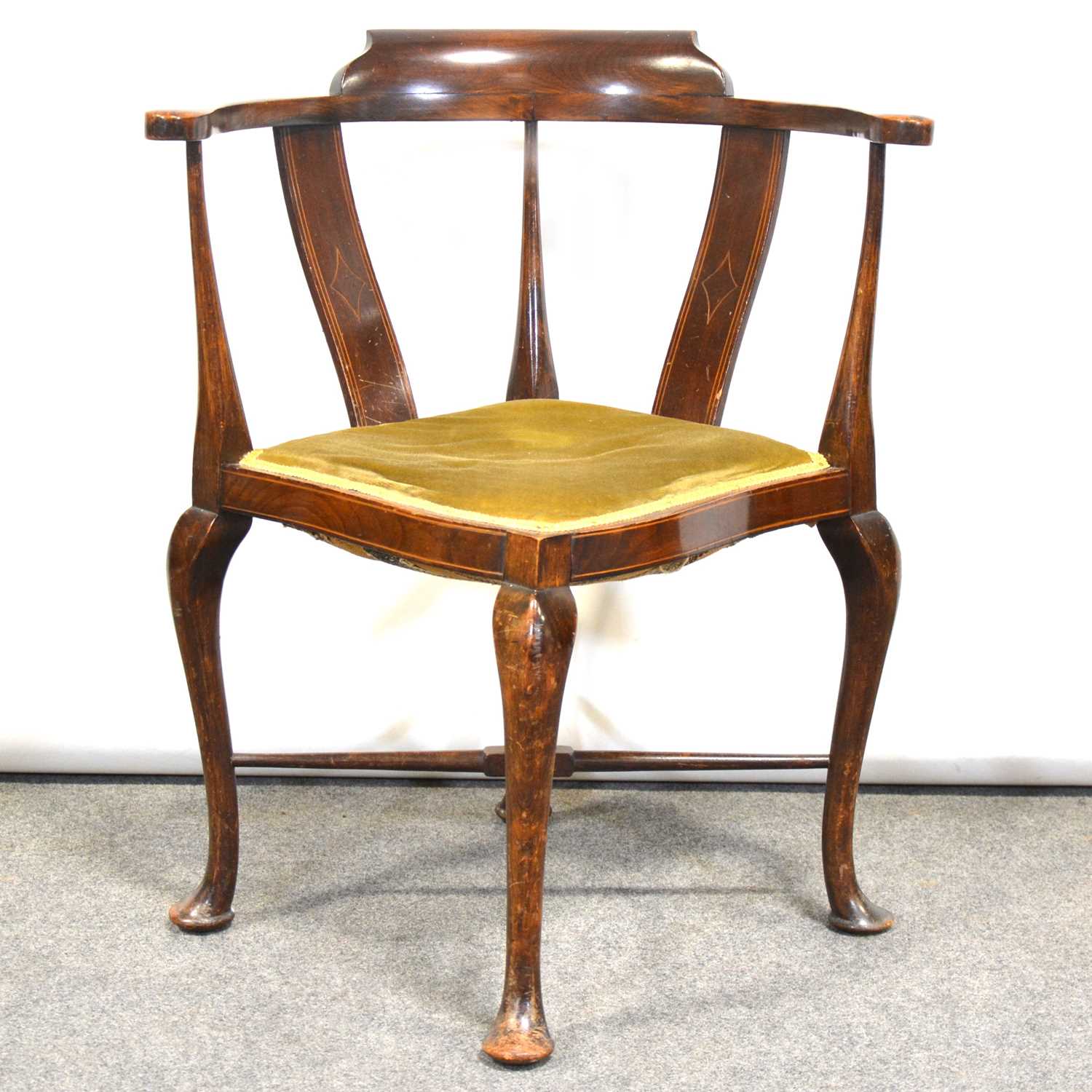 Lot 319 - Edwardian inlaid beech wood corner chair