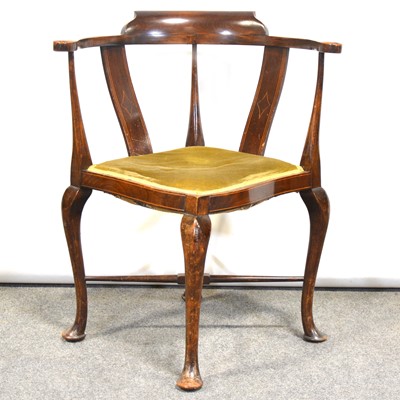 Lot 319 - Edwardian inlaid beech wood corner chair