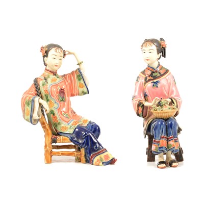 Lot 29 - Pair of Chinese porcelain seated Geisha figures