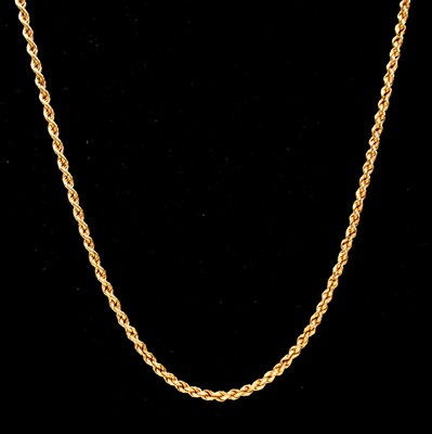 Lot 202 - An 18 carat yellow gold rope chain necklace.