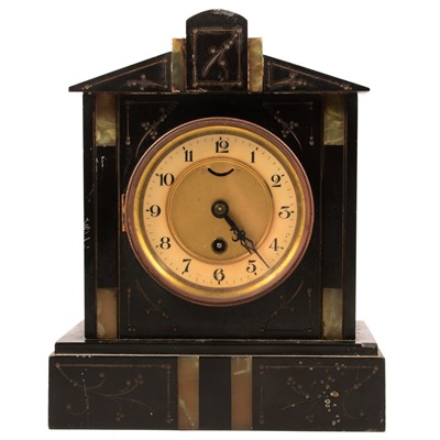 Lot 283 - Late Victorian oak barometer and a mantel clock