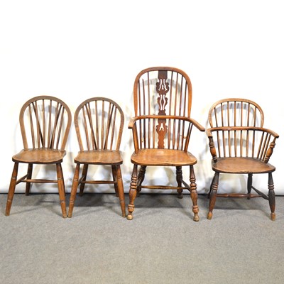 Lot 335 - Two Windsor chair and three kitchen chairs