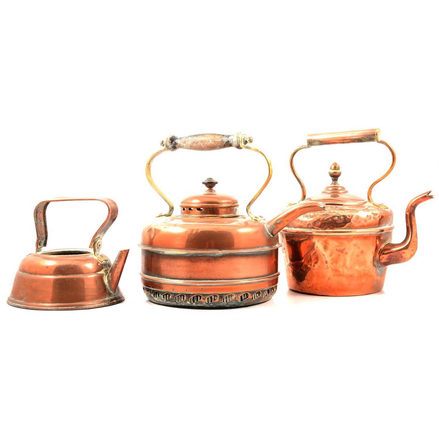 Lot 115 - Two Victorian copper tea urns; and a collection of antique metalware