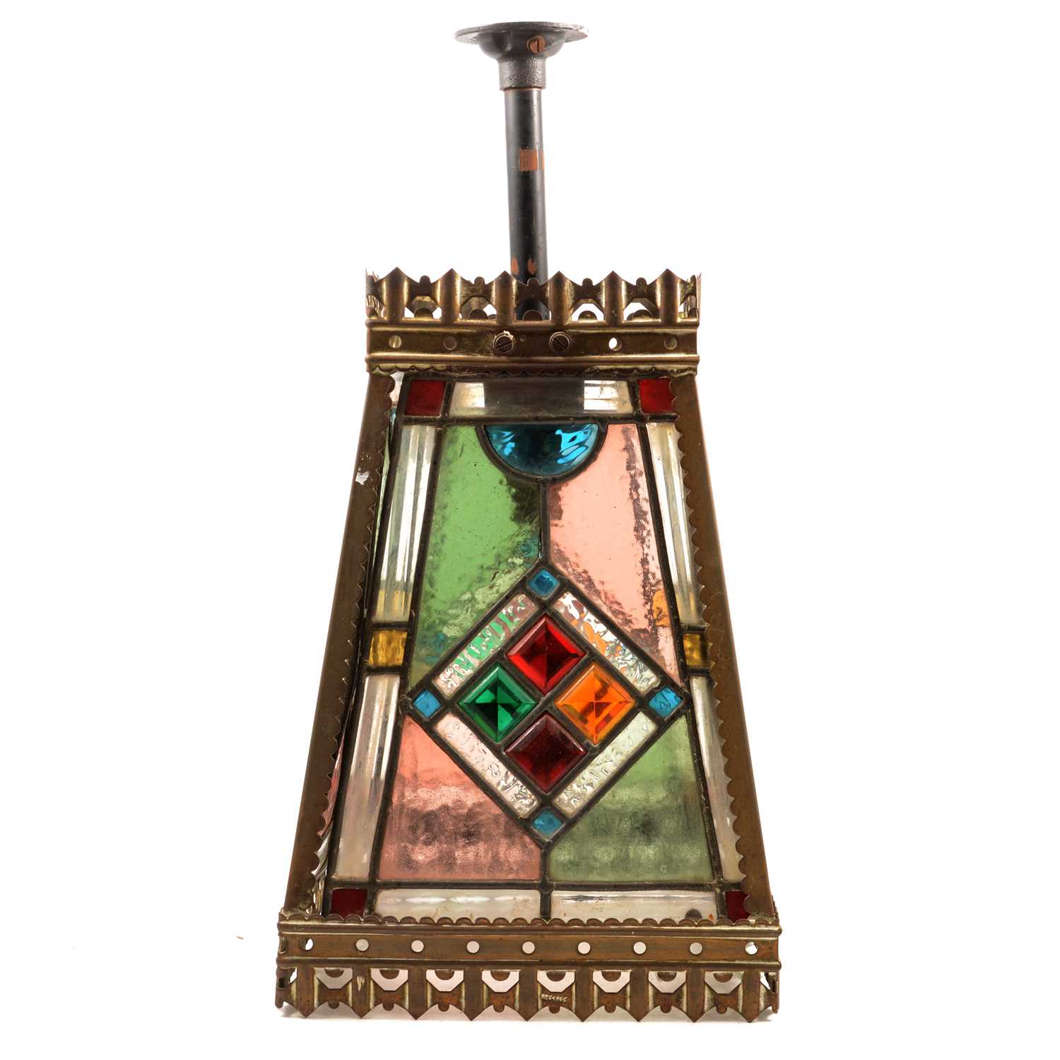 Lot 387 - Victorian brass framed hall lantern