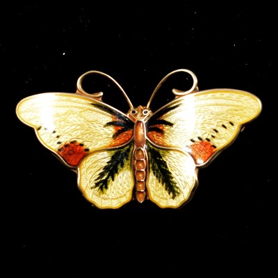 Lot 398 - A Norwegian silver-gilt enamel butterfly brooch.