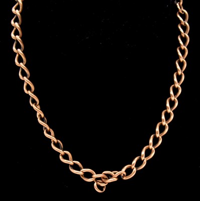 Lot 276 - A part 9 carat rose gold solid curb link Albert watch chain.