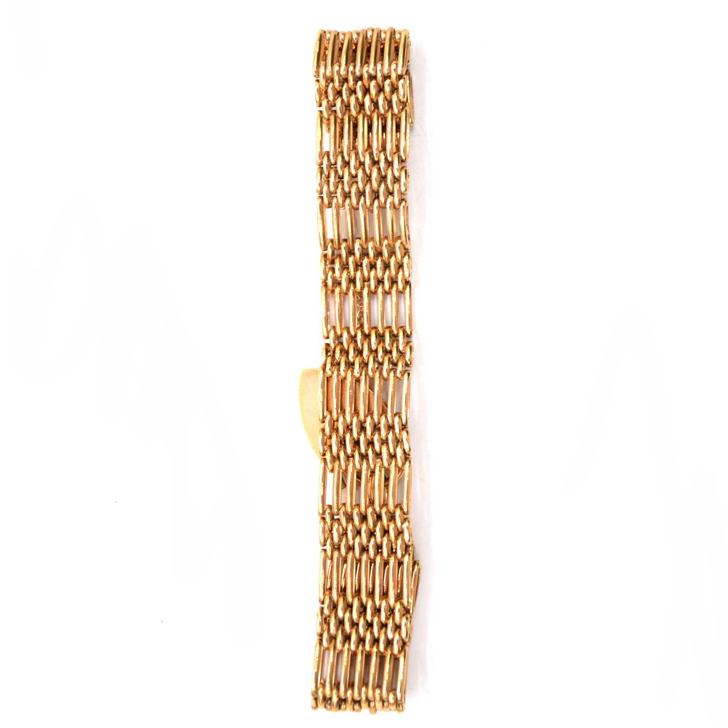 Lot 169 - A modern 9 carat yellow gold gate link bracelet.