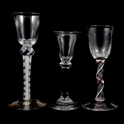 Lot 32 - Two wine glasses and a cordial glass