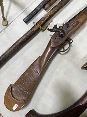 Lot 135 - Two Middle Eastern rifles and a iron-tipped spear