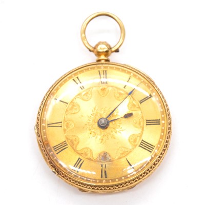 Lot 285 - A small 18 carat yellow gold open face pocket watch.