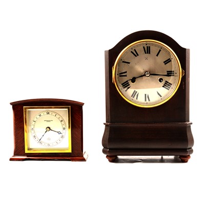 Lot 101 - Edwardian inlaid mahogany mantel clock and two others