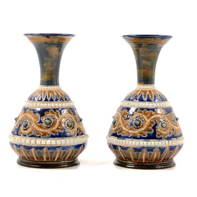 Lot 501 - George Tinworth for Doulton Lambeth, a pair of 'Seaweed' stoneware vases, 1877