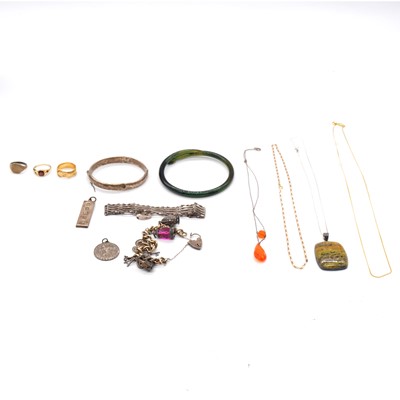 Lot 416 - A collection of gold, silver and costume jewellery.