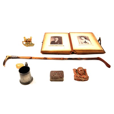 Lot 130 - Swaine & Co riding crop, metalwares, and a photograph album