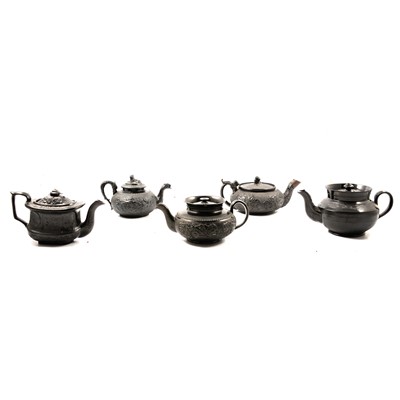 Lot 13 - Five black basalt teapots, including one by Cyples