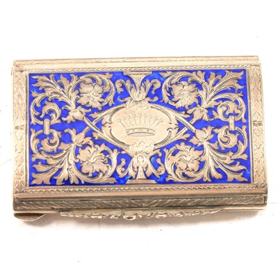 Lot 265 - White metal and blue enamel visiting card case.
