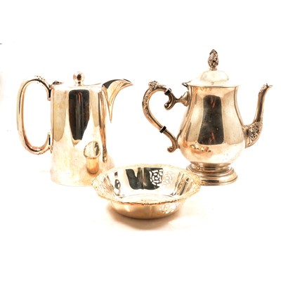 Lot 153 - Silver bonbon dish, William Aitken, Birmingham 1908, silver-plated wares, and brass candelabra.
