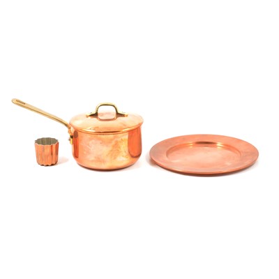 Lot 178 - Quantity of modern copper saucepans, flambe burner