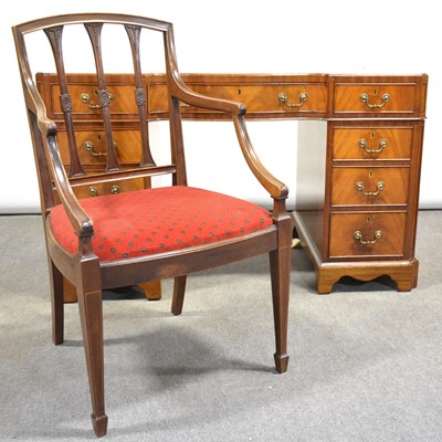 Lot 488 - Reproduction mahogany desk, and an elbow chair