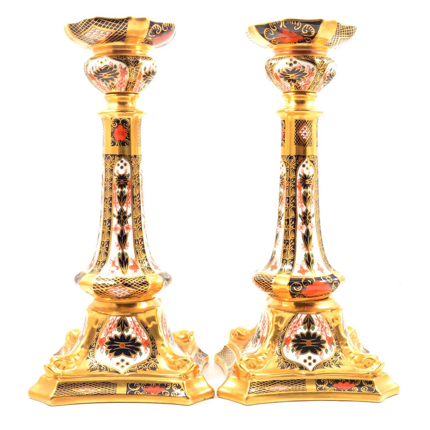 Lot 59 - Pair of Royal Crown Derby bone china silver shaped candlesticks