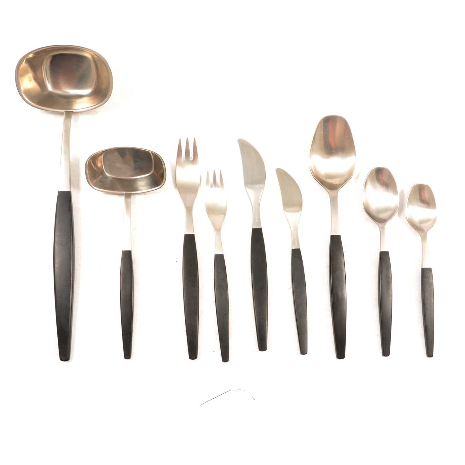 Lot 210 - Svensk Gense Swedish ebony and stainless-steel cutlery set