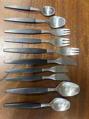 Lot 210 - Svensk Gense Swedish ebony and stainless-steel cutlery set