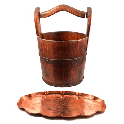 Lot 118 - Chinese water bucket; and Newlyn style copper tray