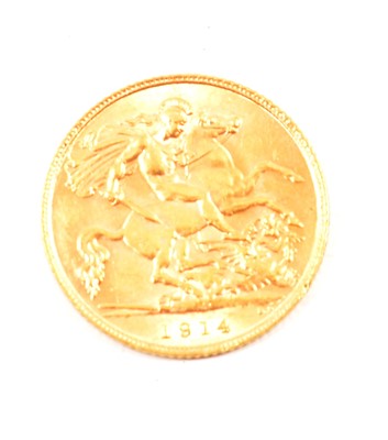 Lot 186 - George V gold Half Sovereign coin, 1914