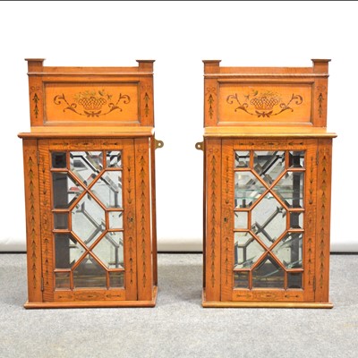 Lot 507 - Pair of Victorian satinwood and marquetry wall cabinets