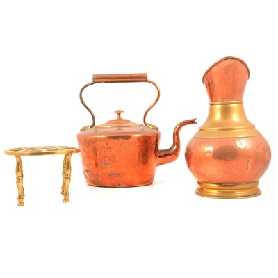 Lot 195 - Collection of brass and copper ware, including a large copper pan