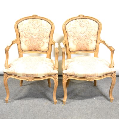 Lot 399 - Pair of Louis XV inspired beechwood armchairs