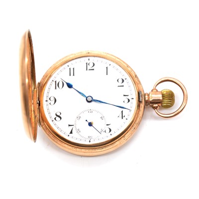 Lot 287 - A 9 carat yellow gold full hunter pocket watch.