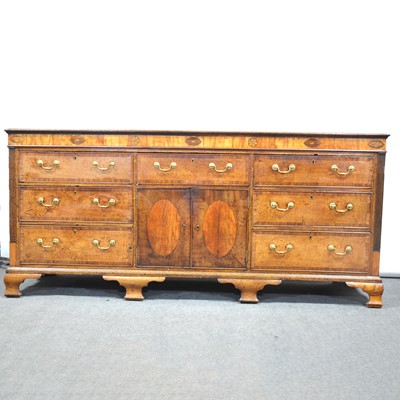 Lot 526 - Large Georgian oak and mahogany dresser base, Lancashire style