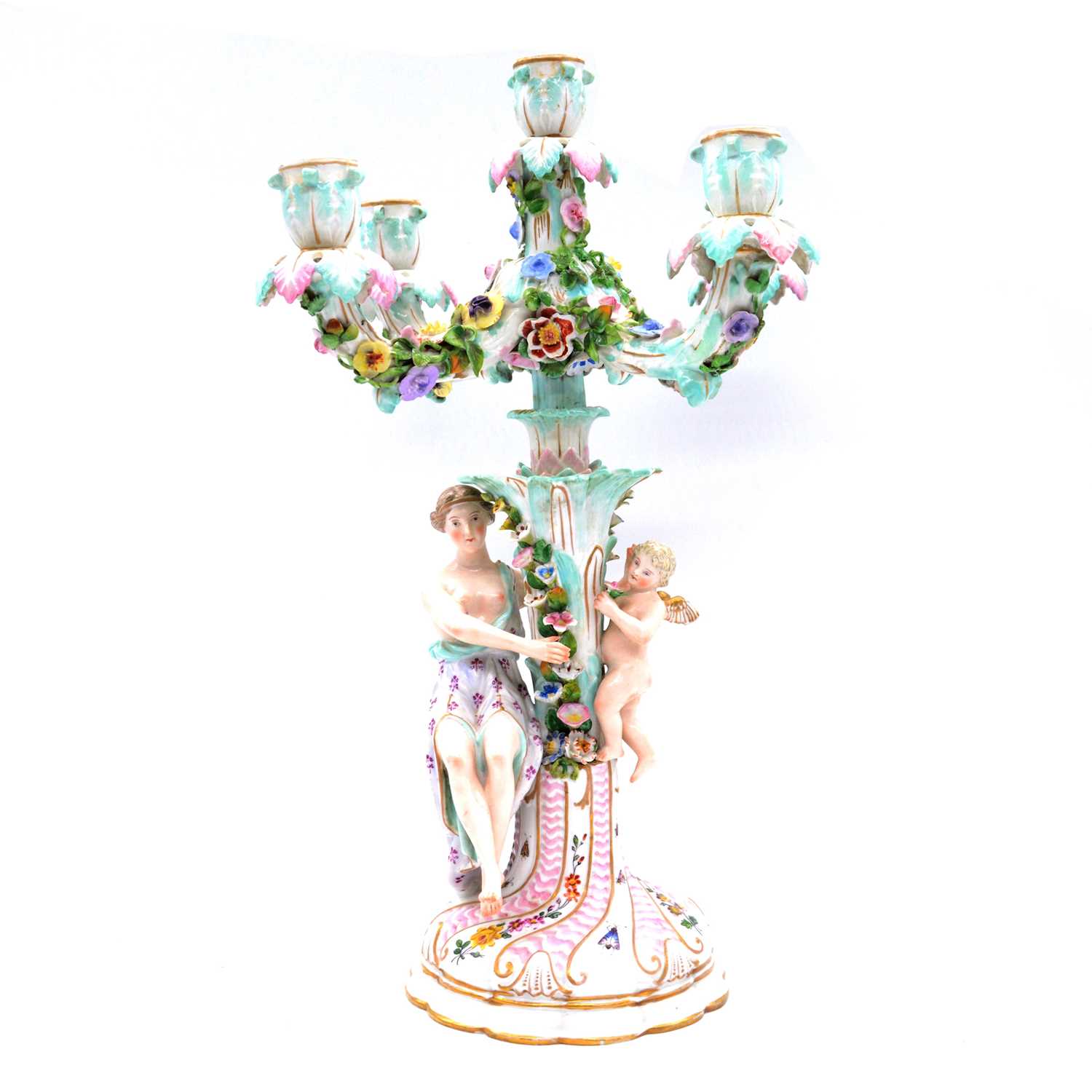 Lot 9 Dresden porcelain candelabra,