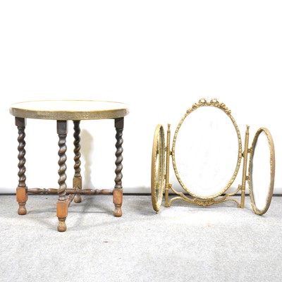 Lot 448 - Cairoware brass top table and triptych mirror