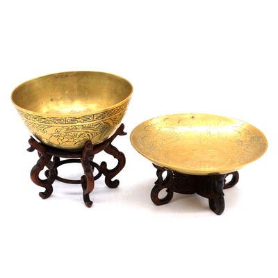 Lot 93 - Two Chinese brass bowls on stands