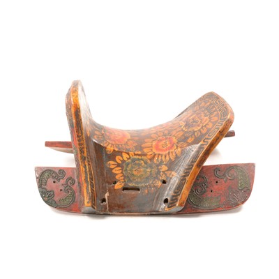 Lot 110 - Central Asian painted wood horse saddle