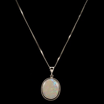 Lot 167 - An opal necklace and two pendants on chains.