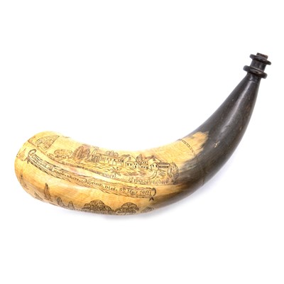 Lot 87 - A carved scrimshaw horn of Napoleonic interest.