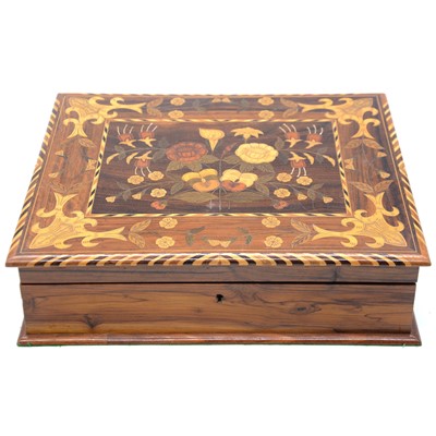 Lot 120 - Continental olive wood and marquetry work box