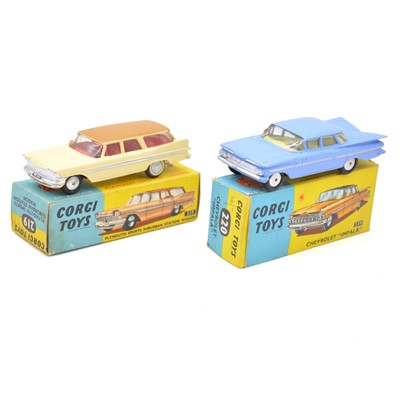 Lot 138 - Corgi Toys model, two including 220 Chevrolet Impala and 219 Plymouth Sports