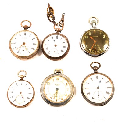 Lot 305 - Six white metal open face pocket watches.