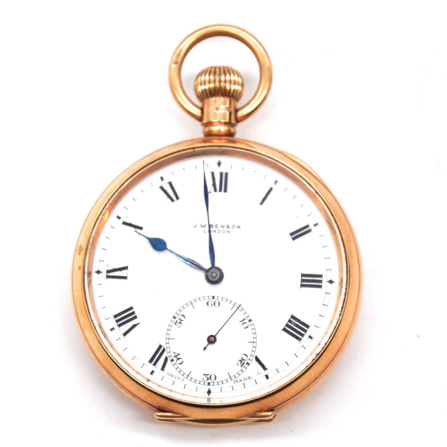 Lot 290 - J W Benson London - a 9 carat gold open face pocket watch.