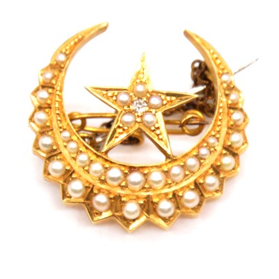 Lot 192 - A Victorian pearl closed crescent brooch.