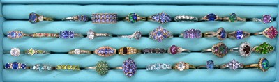 Lot 90 - Thirty-nine gemset rings mostly marked 925.