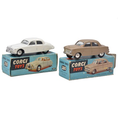 Lot 141 - Two Corgi Toys, model 200 Ford Consul saloon and 208 Jaguar 2.4 litre saloon