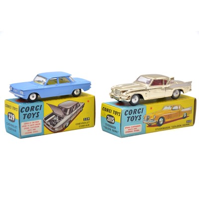 Lot 115 - Two Corgi Toys die-cast vehicles, model 211S Studebaker and 229 Chevrolet Corvair.